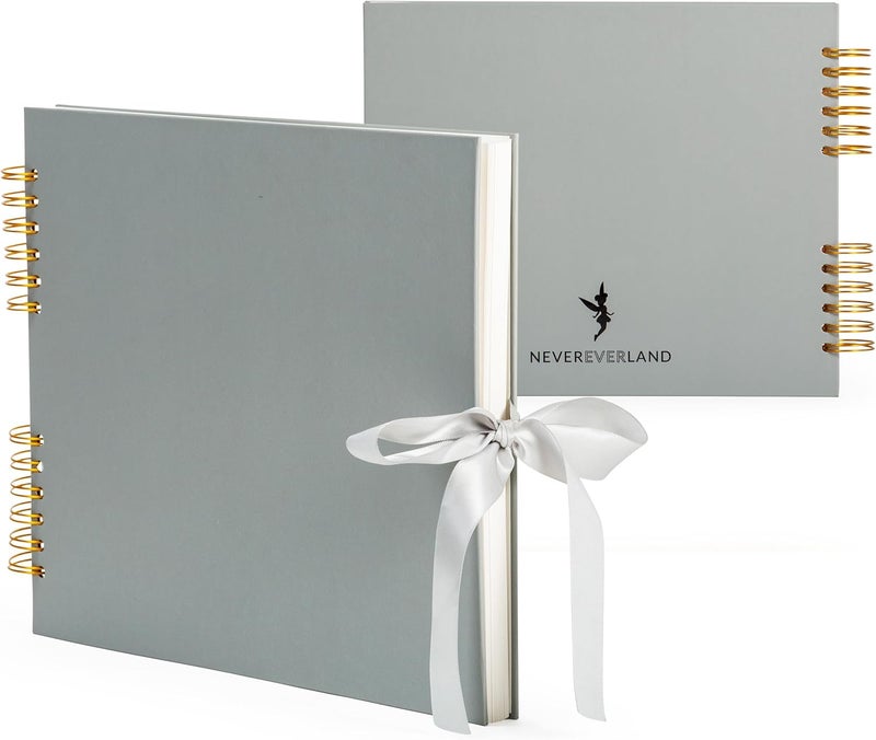 NEVER EVER LAND Scrapbook Album – 12x10 Grey Scrap Book. Scrapbooking Supplies, Memory Book, Wedding Guest Book, Photo Album, Baby Shower Gifts, Valentines, Engagement Gifts, and Anniversary - Image 1